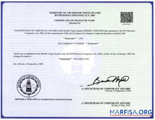 Realistic The British Virgin Islands Registrar of corporate affairs name change certificate example
